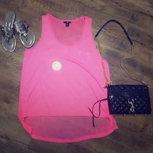 H&M Neon Pink High Low Sheer Tank L